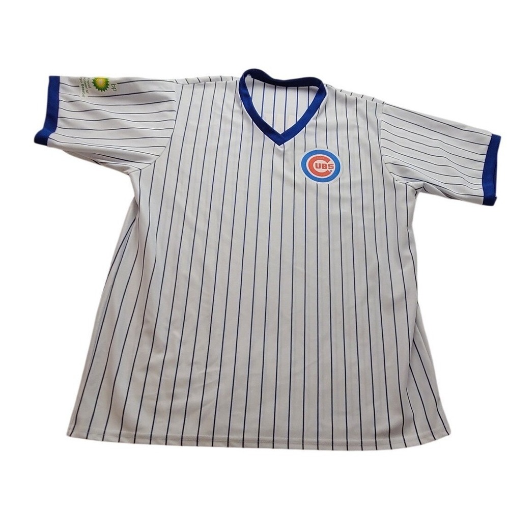 Chicago Cubs Ultimate Fan 1 Baseball Jersey White Blue Pinstripe BP Sponsor XL